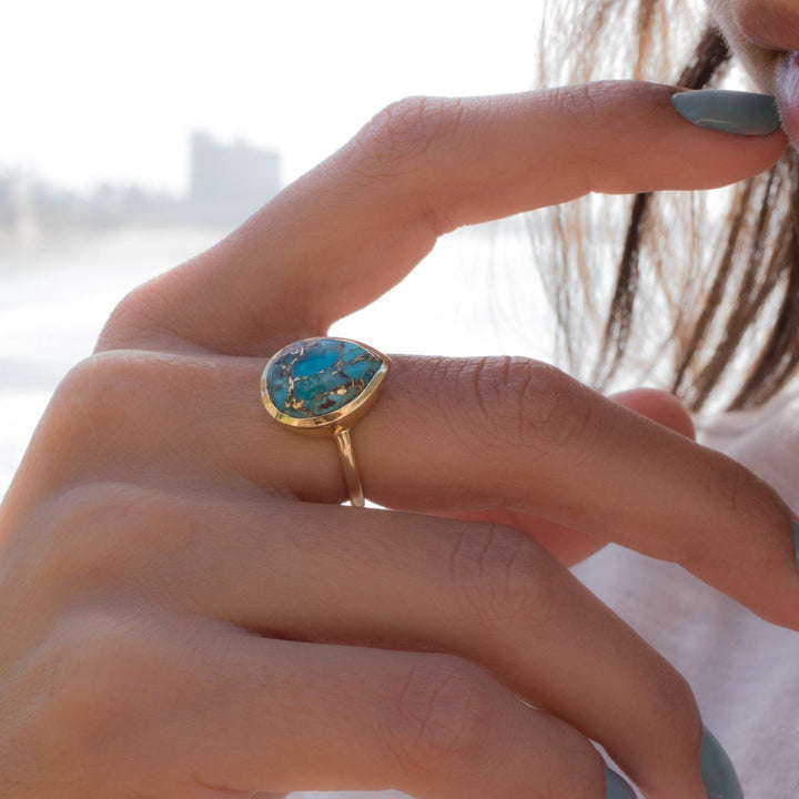Olivenorma Copper Turquoise Tear Drop Ring - image 6