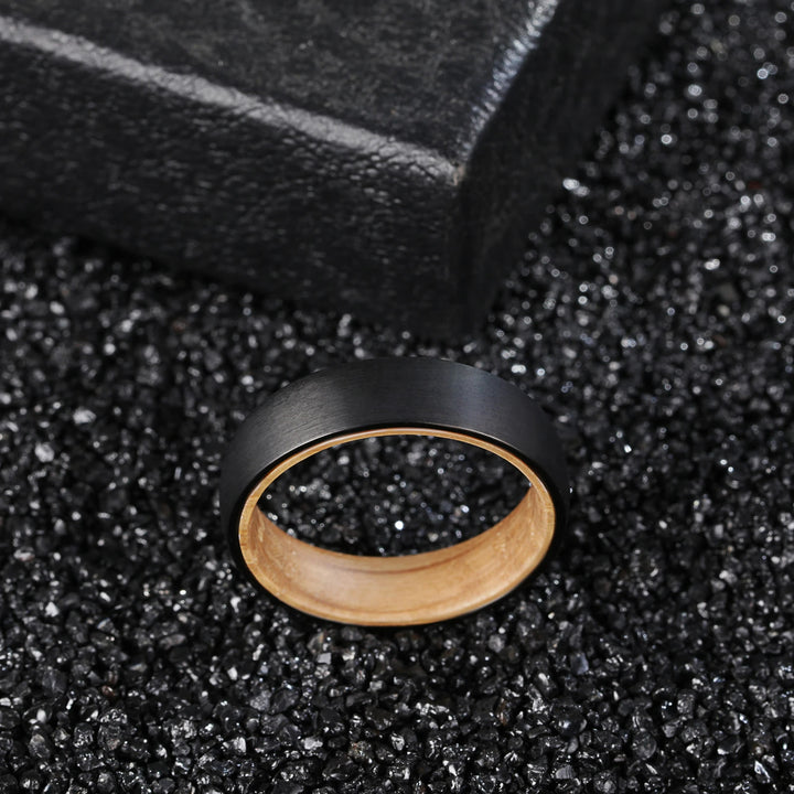 Olivenorma 6mm Whiskey Barrel Wood Black Tungsten Ring - image 2