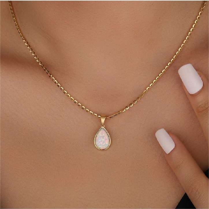 Olivenorma 18k Natural Opal Drop Shape Pendant Necklace - image 1