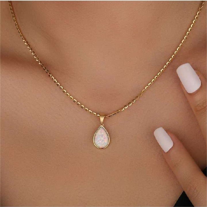 Olivenorma 18k Natural Opal Drop Shape Pendant Necklace - image 1