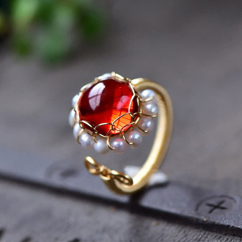 Red Quartz With Pearl Healing Ring - image 0