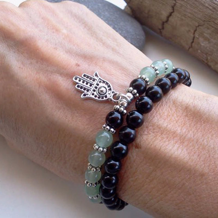 Olivenorma 6mm Double Wrap Men Women Hamsa Bracelet Set - image 1