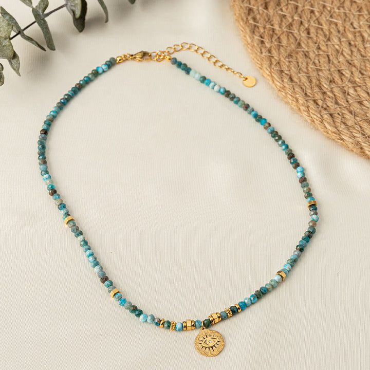 Olivenorma Natural Blue Turquoise Beaded Evil Eye Necklace - image 3