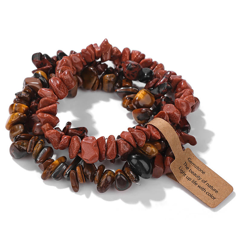 Olivenorma Natural Irregular Crystal Gravel Three Layer Bracelet - Sandstone&Red Obsidian&Tiger Eye - image 48