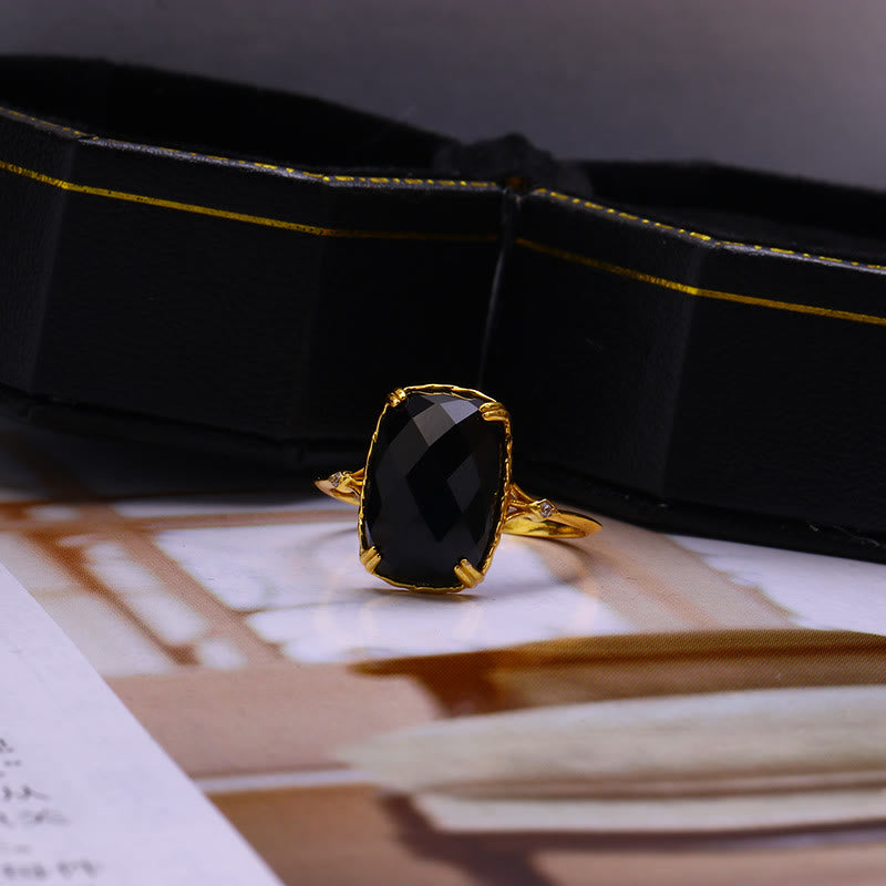 Olivenorma Large Square Aquamarine Black Onyx Vintage Ring - image 10