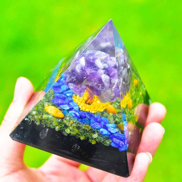Olivenorma Amethyst Peridot Obsidian Lapis Lazuli Tree Of Life Orgone Pyramid - image 2