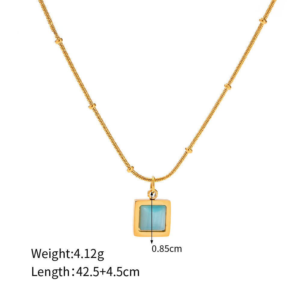 Olivenorma Blue Cat's Eye Stone Heart Square Pendant Necklace - Square - image 6