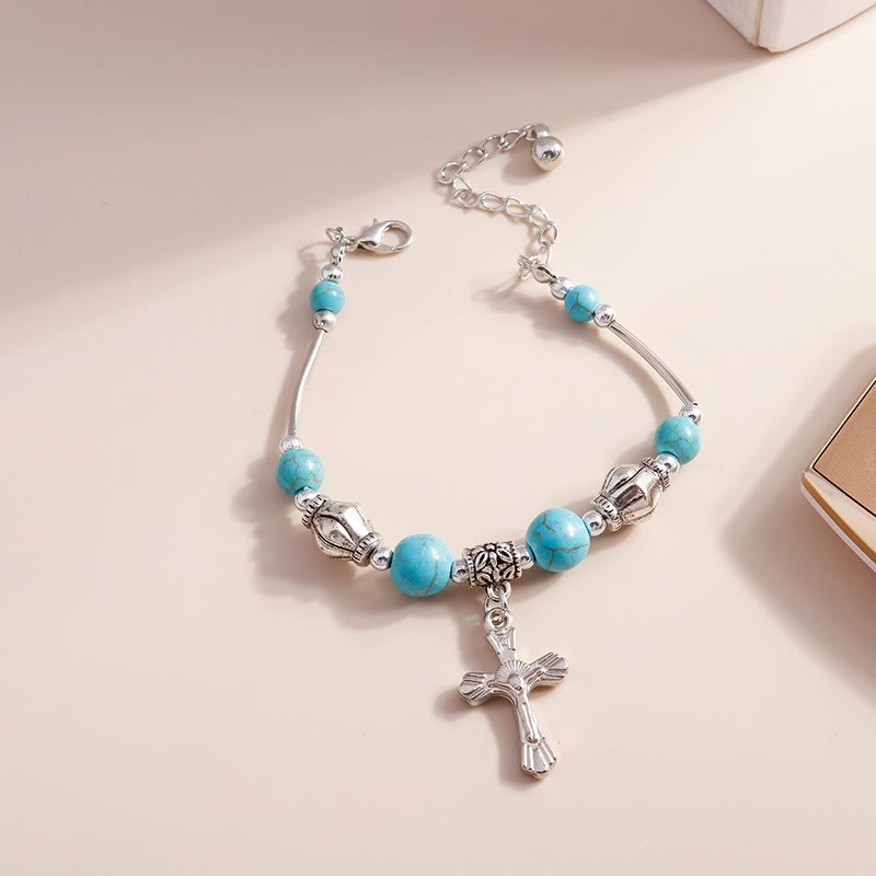 Olivenorma Turquoise Beaded Alloy Cross Pendant Bracelet - image 2