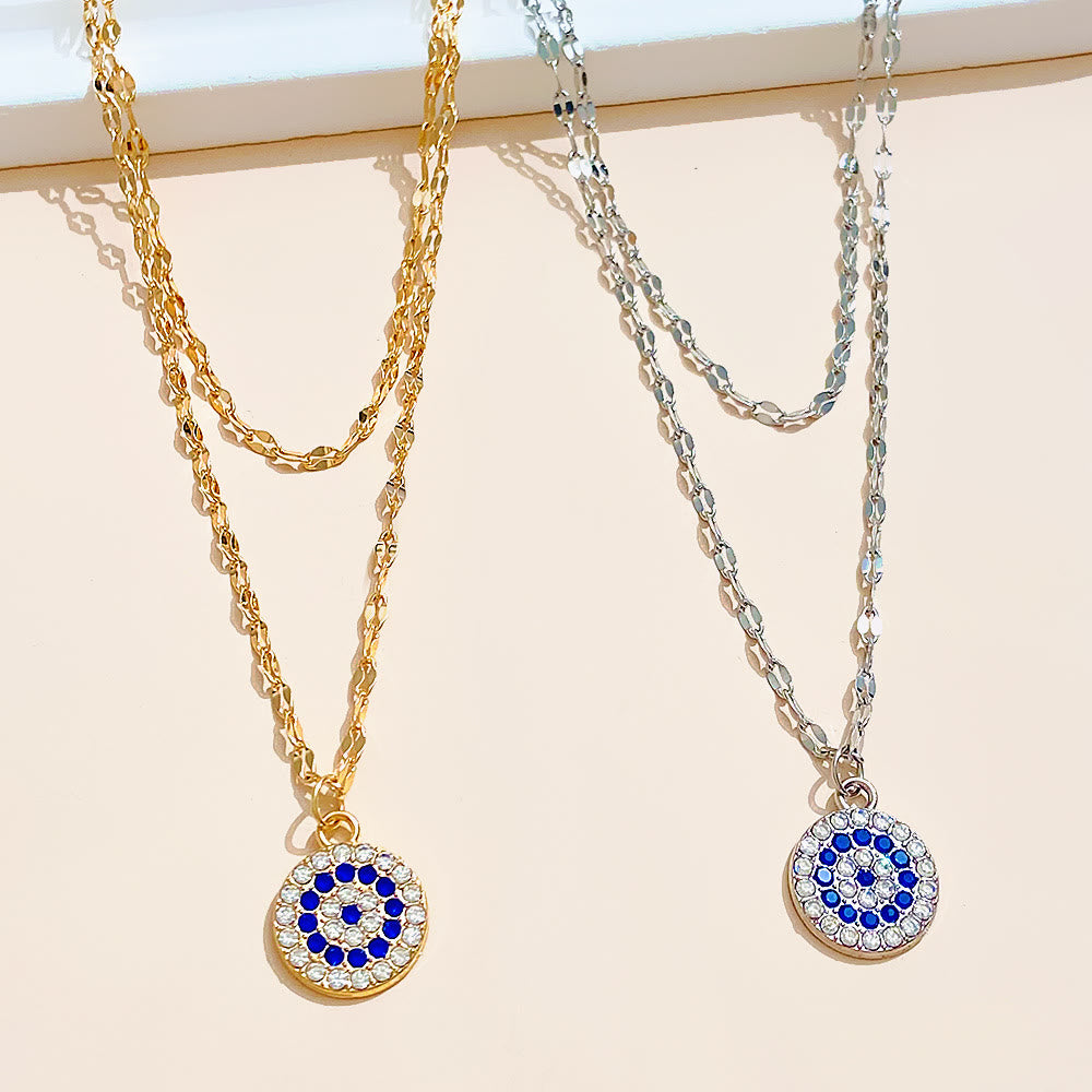 Olivenorma White Zircon Evil Eye Double Alloy Necklace - image 4