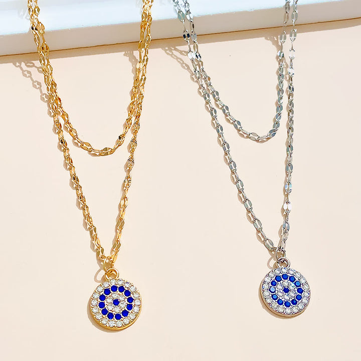 Olivenorma White Zircon Evil Eye Double Alloy Necklace - image 4