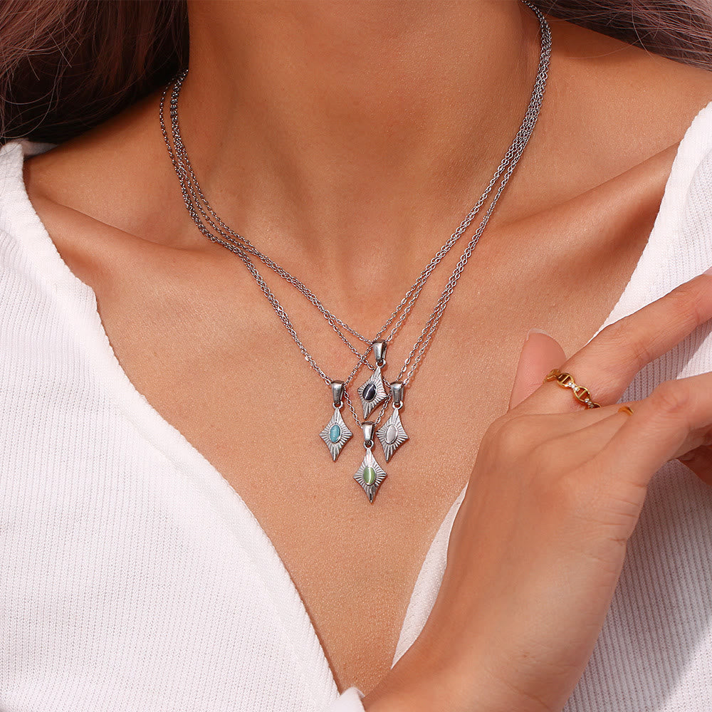 Olivenorma Cat's Eye Pendant Sweater Stainless Steel Necklace - image 18