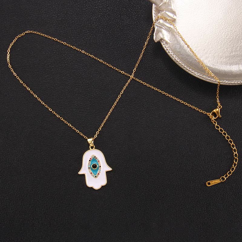 Olivenorma "Good Fortune" Hamsa With Evil Eye Necklace  - White Hamsa & Evil Eye - image 4