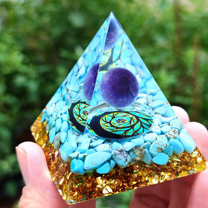 Olivenorma Turquoise With Amethyst Ball Orgone Pyramid - image 2