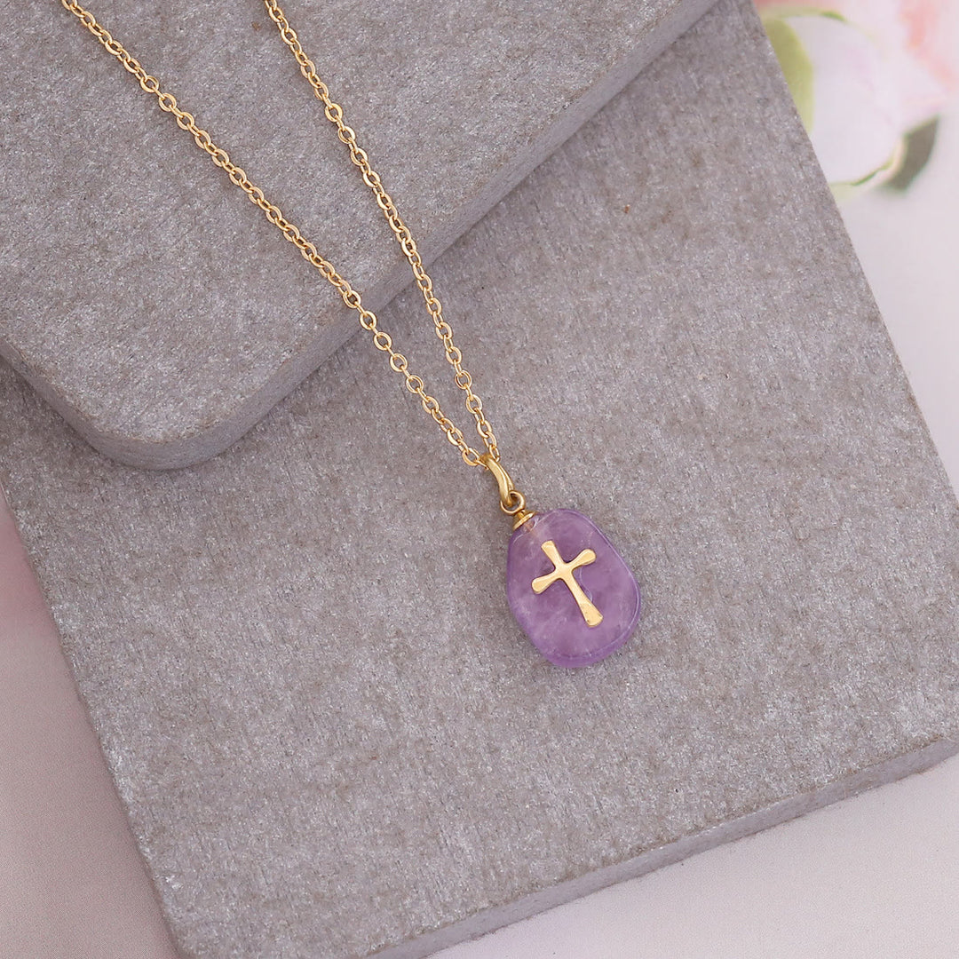 Olivenorma Natural Stone Cross Pendant Necklace - image 2