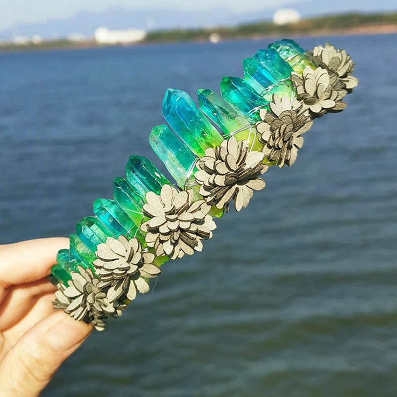 Olivenorma Natural Crystal Rainbow Crown Flower Tiara - Green Fluorite&Green Flower - image 4