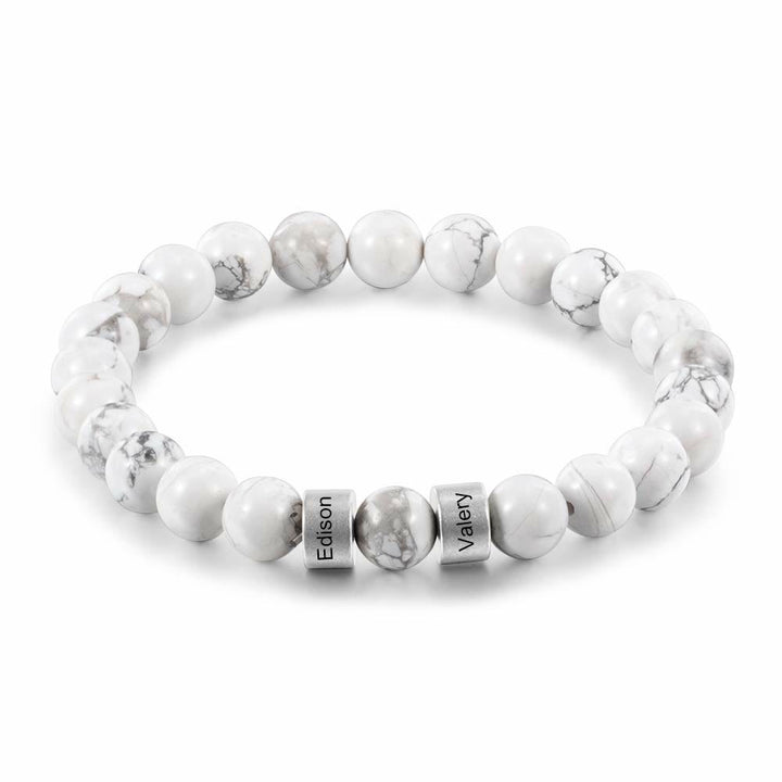 Olivenorma Natural Stone Engraving Personalized Beads Men Bracelet - White Turquoise - Silver - 5th Engraving - image 26