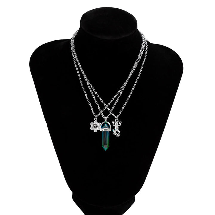 Olivenorma Electroplated Color Artificial Crystal Frog Flower Pendant Necklace Set - image 7
