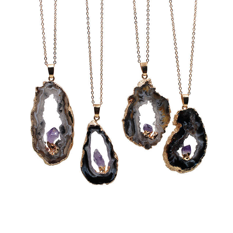 Olivenorma Natural Agate Geode Amethyst Necklace - Agate & Amethyst - image 0
