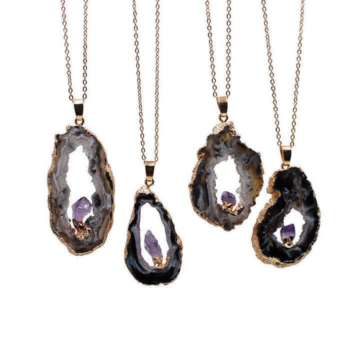 Olivenorma Natural Agate Geode Amethyst Necklace - Agate & Amethyst - image 0