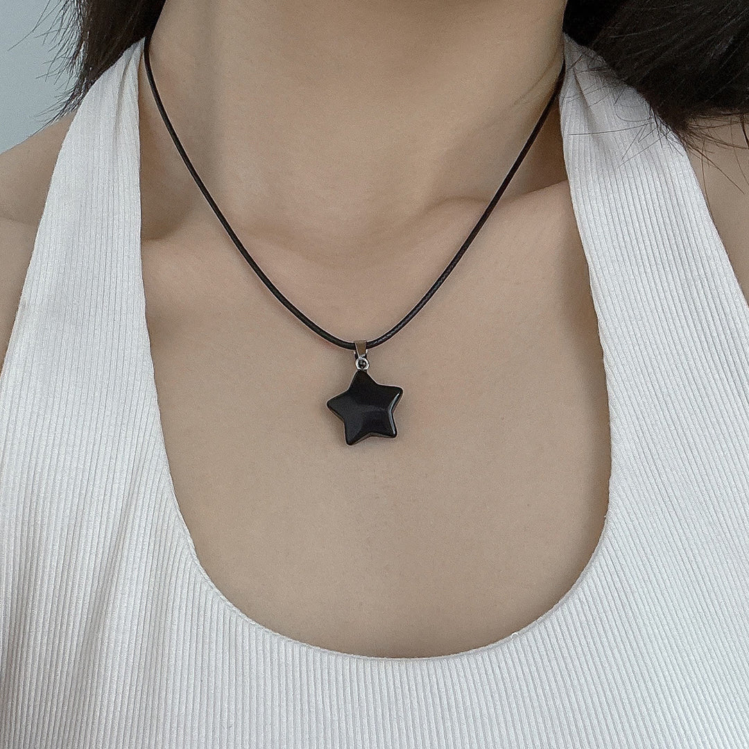 Olivenorma Natural Crystal Star Pendant Necklace - Obsidian - image 11