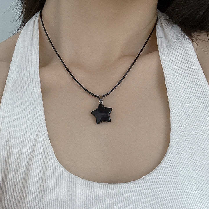 Olivenorma Natural Crystal Star Pendant Necklace - Obsidian - image 11