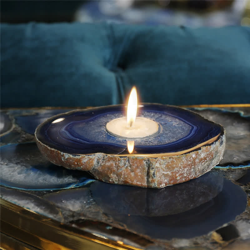 Natural Blue Agate Slice Candle Holder - image 1