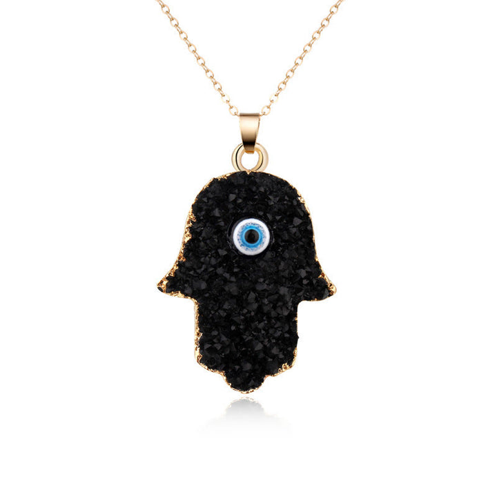 Olivenorma Hamsa Evil Eye Obsidian Clear Crystal Necklace - Obsidian - image 0