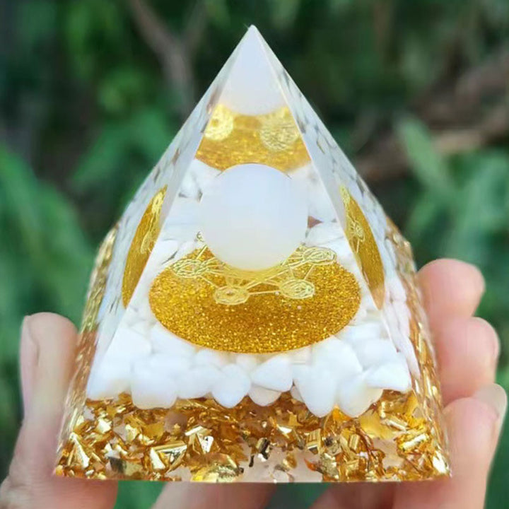 Olivenorma White Agate Clear Quartz Metatron's Cube Symbol Orgone Pyramid - 10*10cm - YES PLEASE $8 - image 0