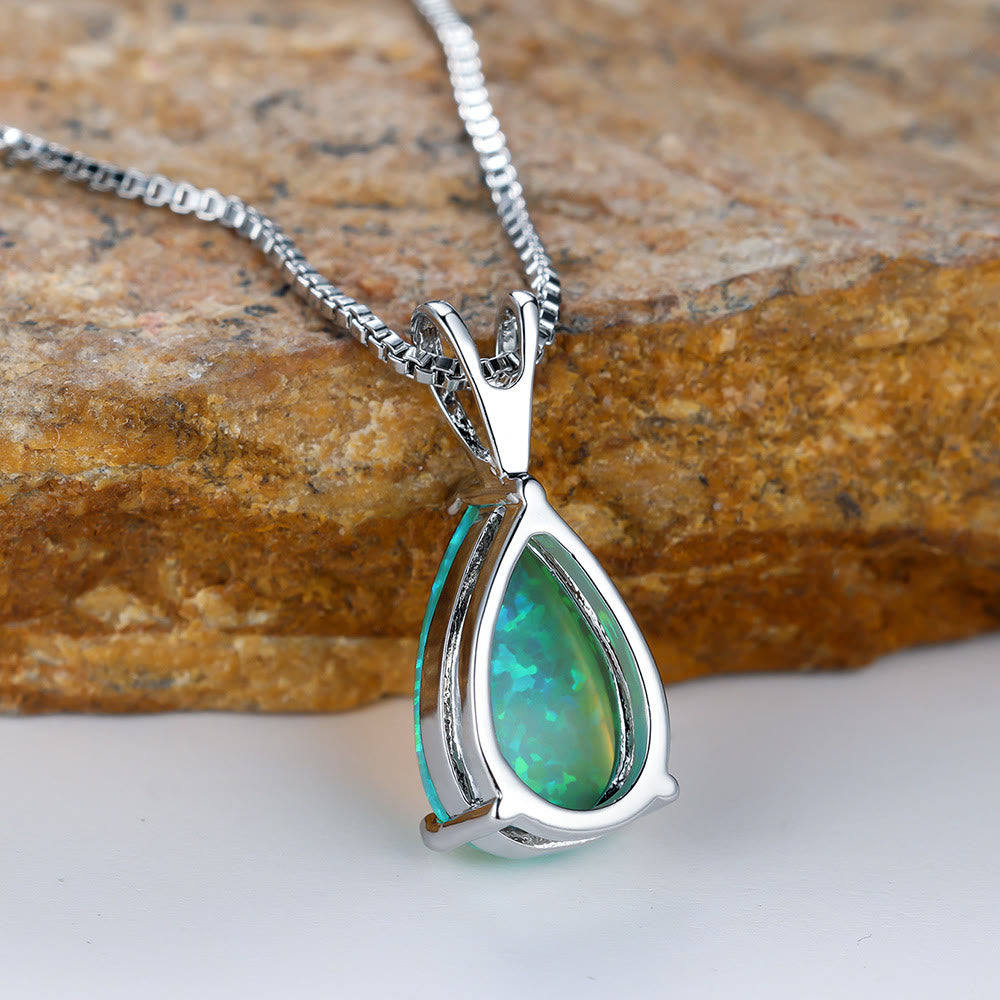 Olivenorma Synthetic Opal Water Drop Pendant Simple Necklace - image 6