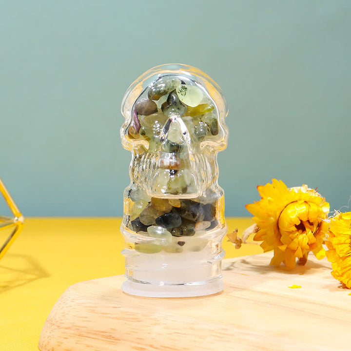 Olivenorma Skull Water Bottle Crystal Decoration - Prehnite - Black Lid - image 15