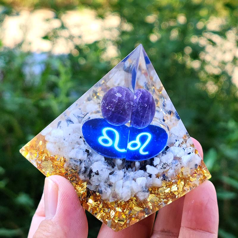 Olivenorma Amethyst with Clear Quartz Leo Zodiac Orgone Pyramid - image 1