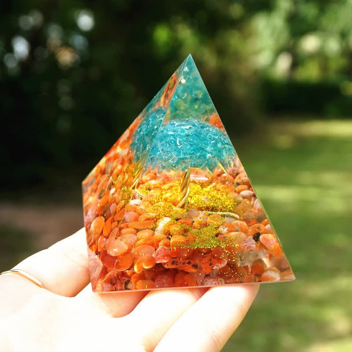 Olivenorma Blue Quartz Red Agate Tree Of Life Orgone Pyramid - image 2