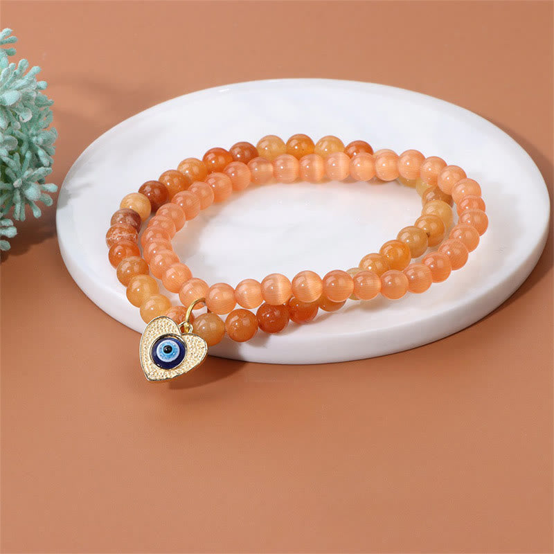 Olivenorma Cat's Eye Stone Evil Eye Pendant Double Layer Bracelet - image 6