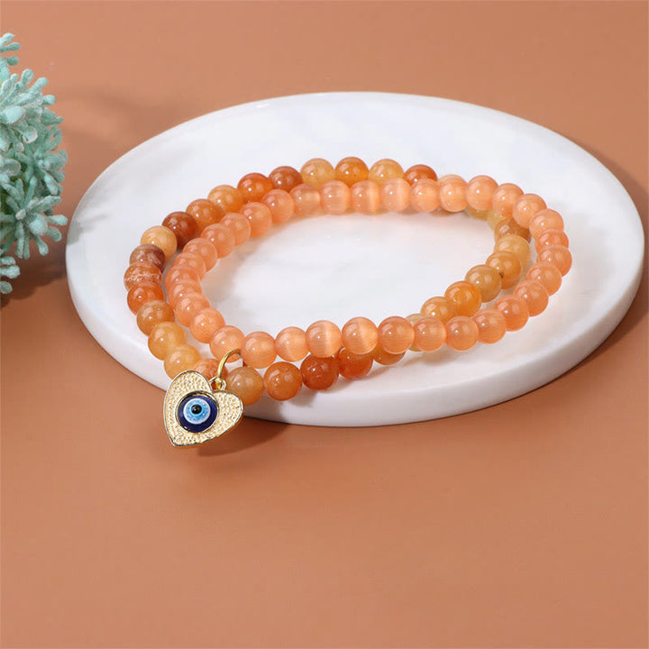 Olivenorma Cat's Eye Stone Evil Eye Pendant Double Layer Bracelet - image 6