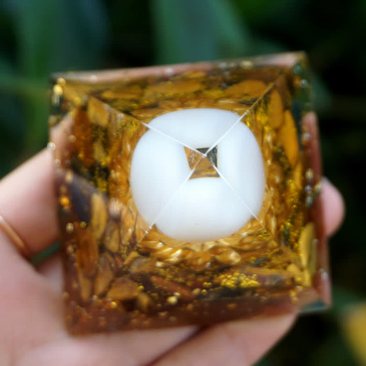 Olivenorma White Agate Sphere With Tiger Eye Lotus Orgone Pyramid - image 4