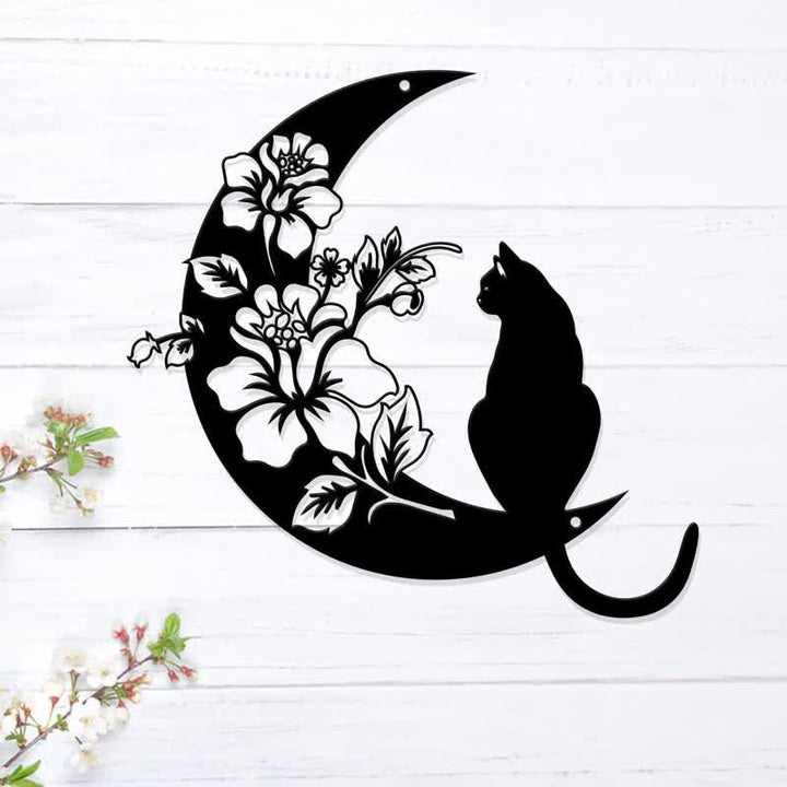 Olivenorma Cresent Moon and Cat Metal Wall Decor - Moon and Cat#2 - image 2