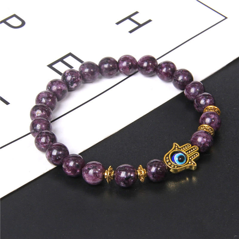 Olivenorma Evil Eye Hamsa 8mm Natural Beaded Men Bracelet - Amethyst - image 8