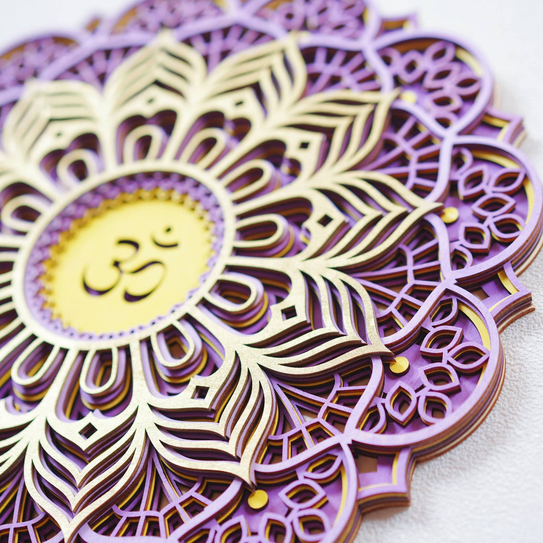 Olivenorma Purple Pink Om Hamsa Chakra 3D Carving Wall Decor - image 7