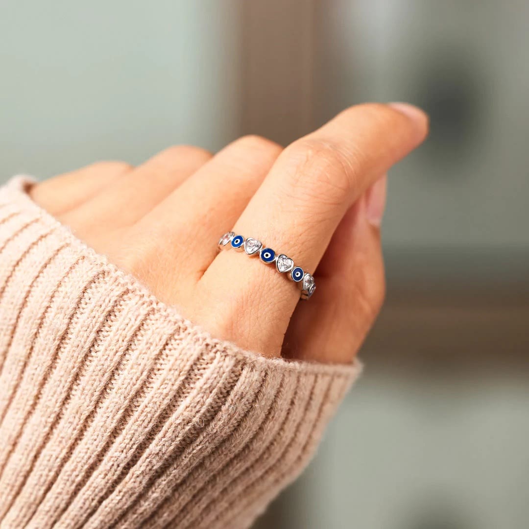 Olivenorma S925 Sterling Silver Heart White Zircon Evil Eye Ring - image 3