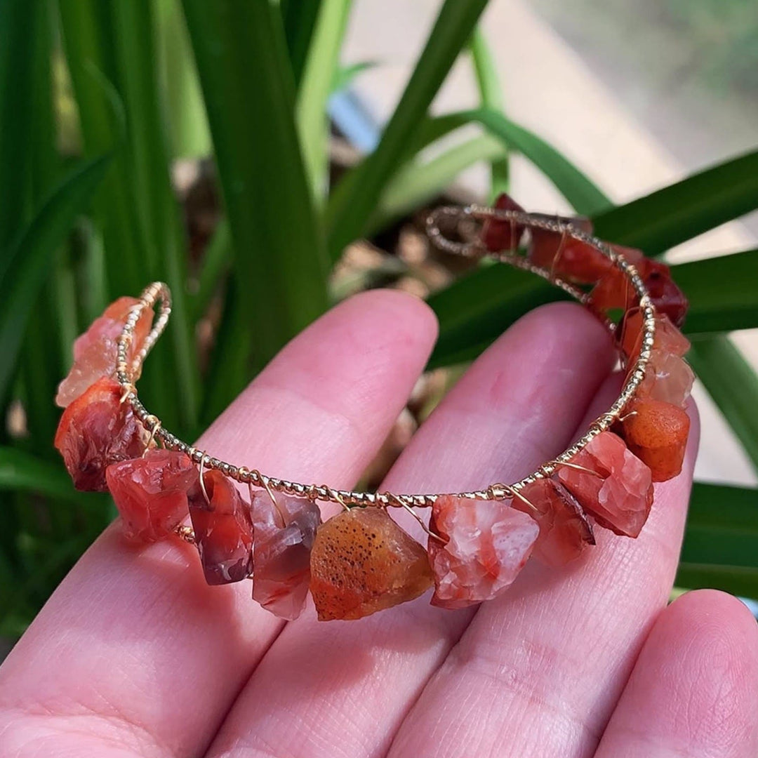 Olivenorma Natural Crystal Gravel Beads Wire Wound Bracelet - Carnelian - image 14