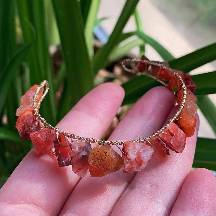 Olivenorma Natural Crystal Gravel Beads Wire Wound Bracelet - Carnelian - image 14