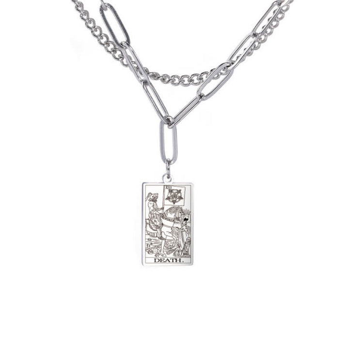 Olivenorma Tarot Card Double Chain Necklace - Silver - Death - image 22