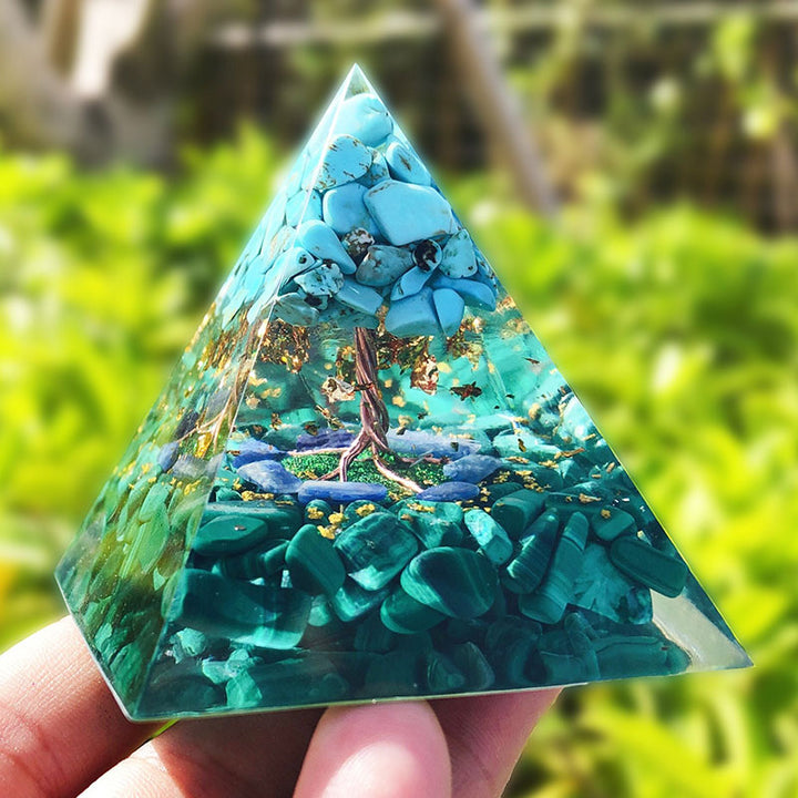 Olivenorma Turquoise With Malachite Tree Of Life Orgone Pyramid - 10*10cm - YES PLEASE $8 - image 0