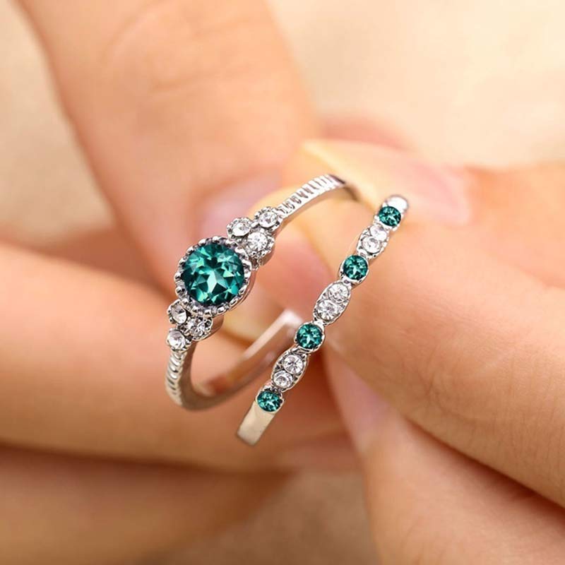 Wealth Goddess Emerald Zircon 2Pcs/Set Ring - image 5