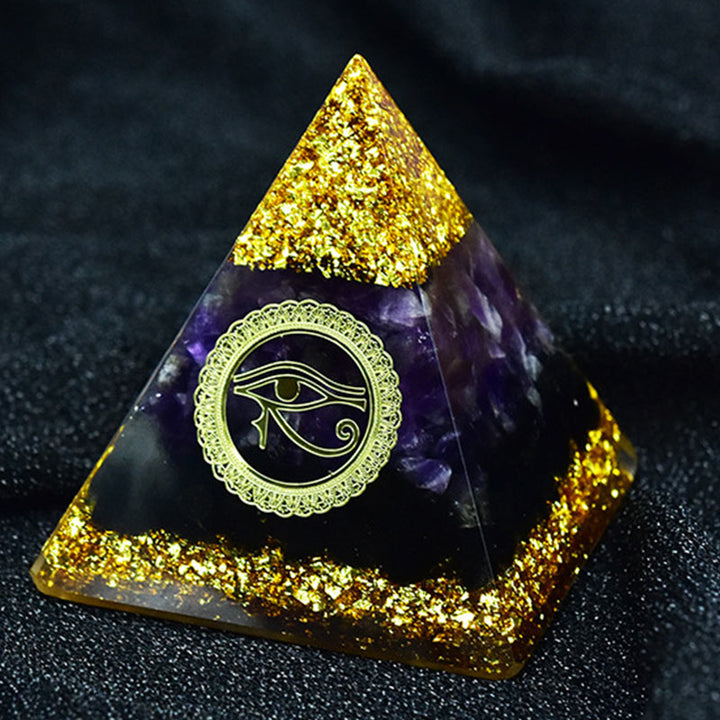 Olivenorma Amethyst Obsidian Eye Of Horus Symbol Orgone Pyramid - 10*10cm - YES PLEASE $8 - image 0