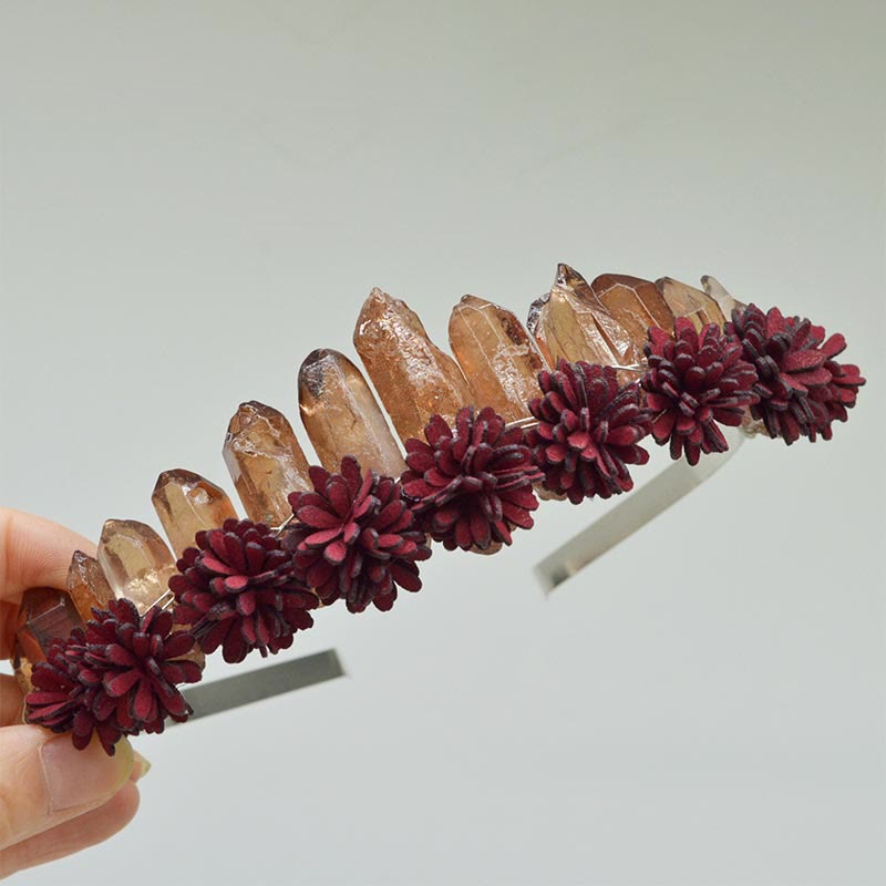 Olivenorma Natural Crystal Rainbow Crown Flower Tiara - Smoky Quartz - image 1