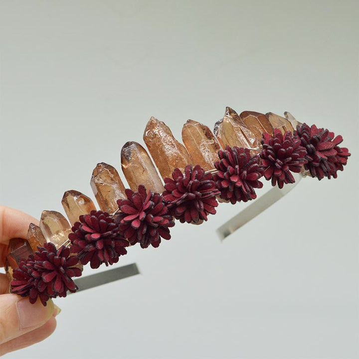 Olivenorma Natural Crystal Rainbow Crown Flower Tiara - Smoky Quartz - image 1
