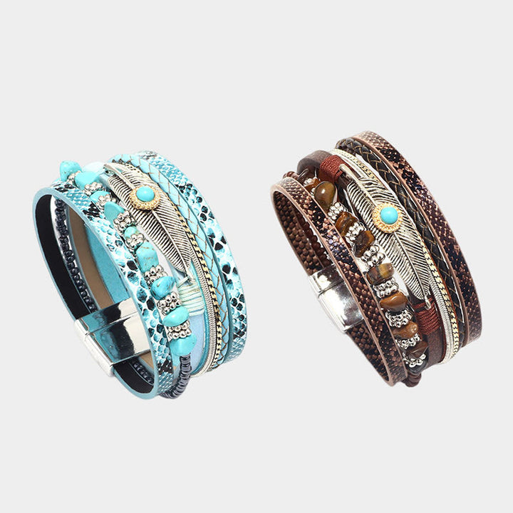 Olivenorma Brown Vintage Turquoise Multi-layer Leather Bracelet - image 6