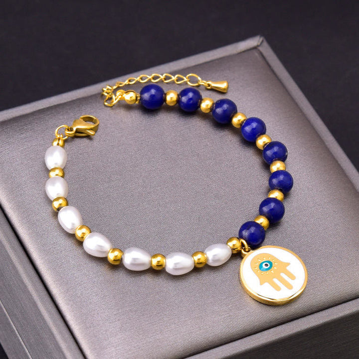 Olivenorma Pearl Lapis Lazuli Turquoise Necklace Bracelet Earrings Set - Bracelet - image 3