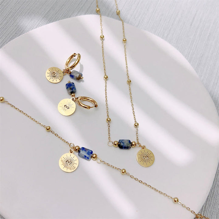 Olivenorma Natural Blue Sodalite Evil Eye Bracelet Earring Necklace - image 4